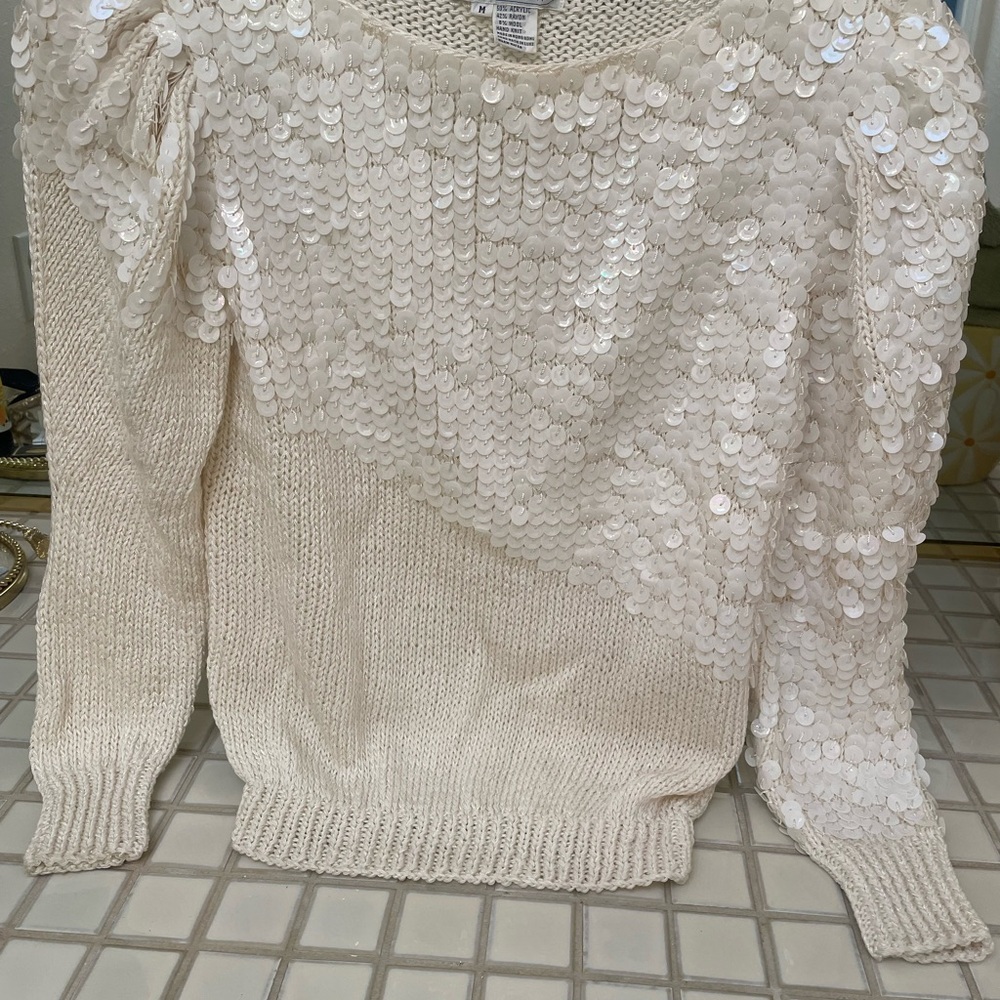 Chic Cream Sequin Sweater Vintage
